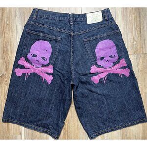 Vintage Crown Collective Skull Print Skater Jean Shorts - Men Size 34